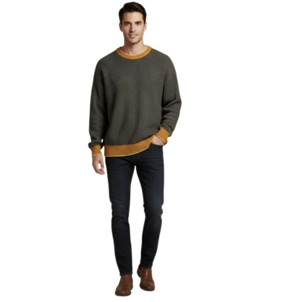 Skies Are Blue Curvy 1X Olive Green Ribbed Sweater Mustard Accents Fall Knit - Picture 15 of 15